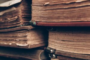 oude boeken, van de zijkant gezien